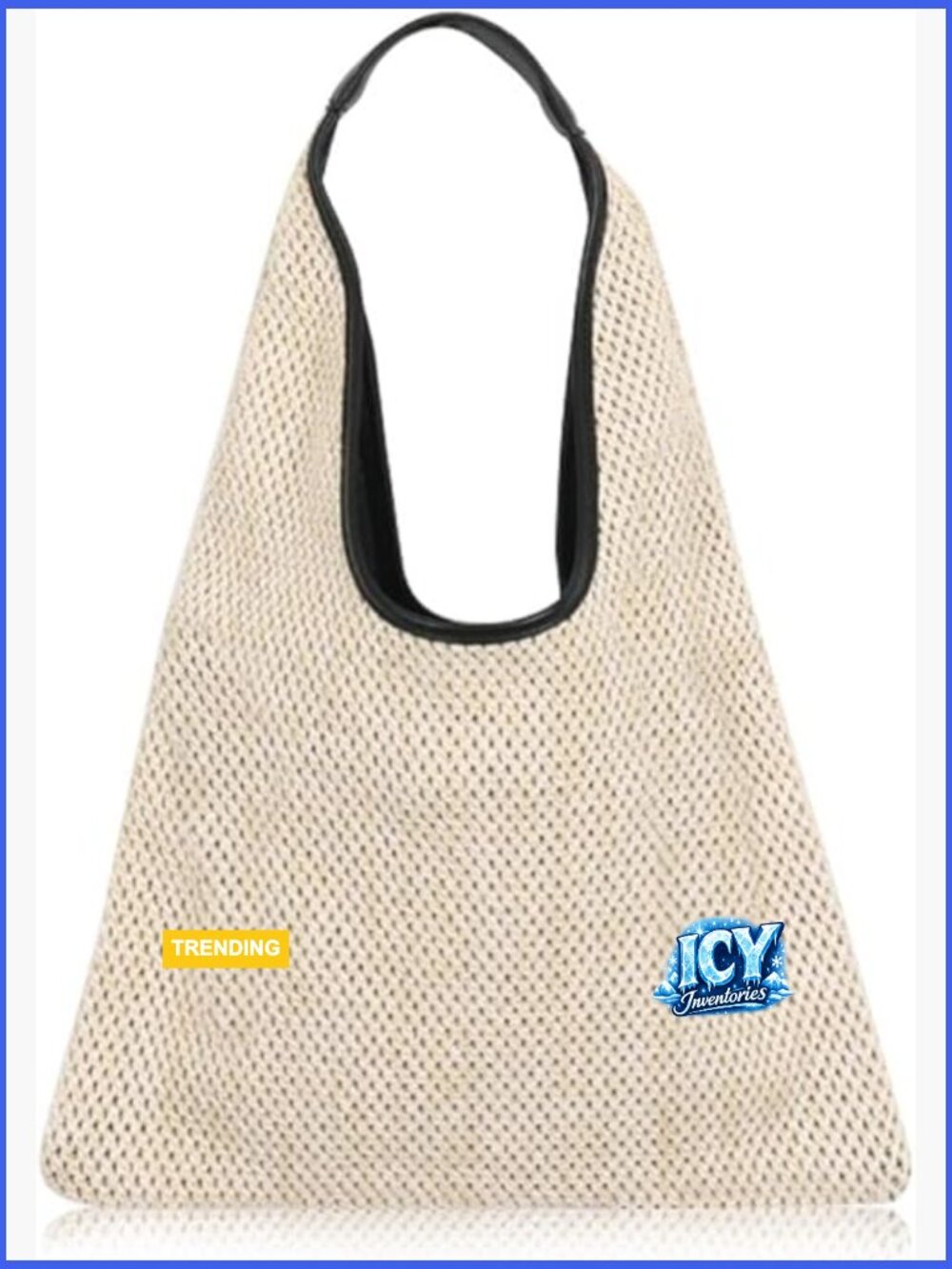 Hand-woven Straw Shoulder Bag Boho Black Leather Top Handle Tote Summer Beach
